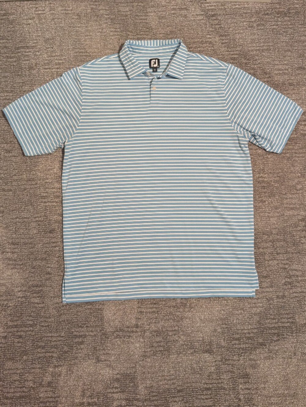 FJ FootJoy Men’s Light Blue White Navy Striped Golf Polo Shirt - XL